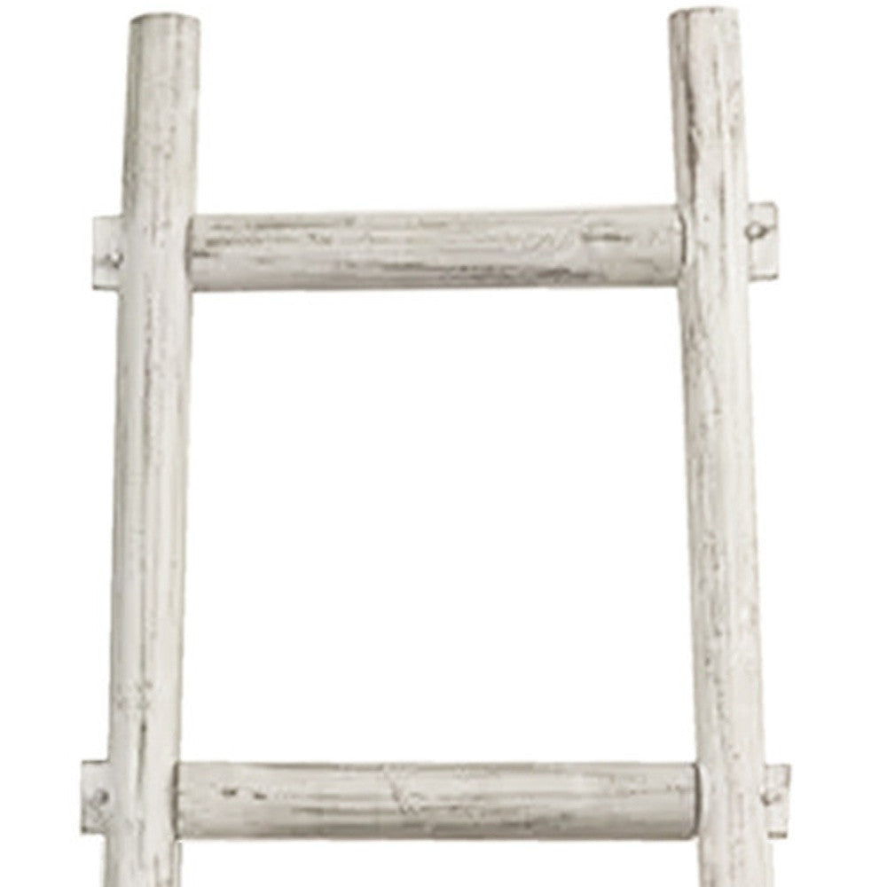 White Rustic Six Step Wood Ladder Shelf By Homeroots | Wall Decor | Modishstore - 2