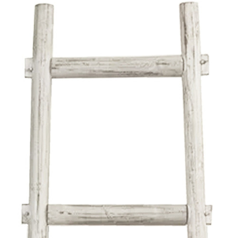 White Rustic Six Step Wood Ladder Shelf By Homeroots | Wall Decor | Modishstore - 2