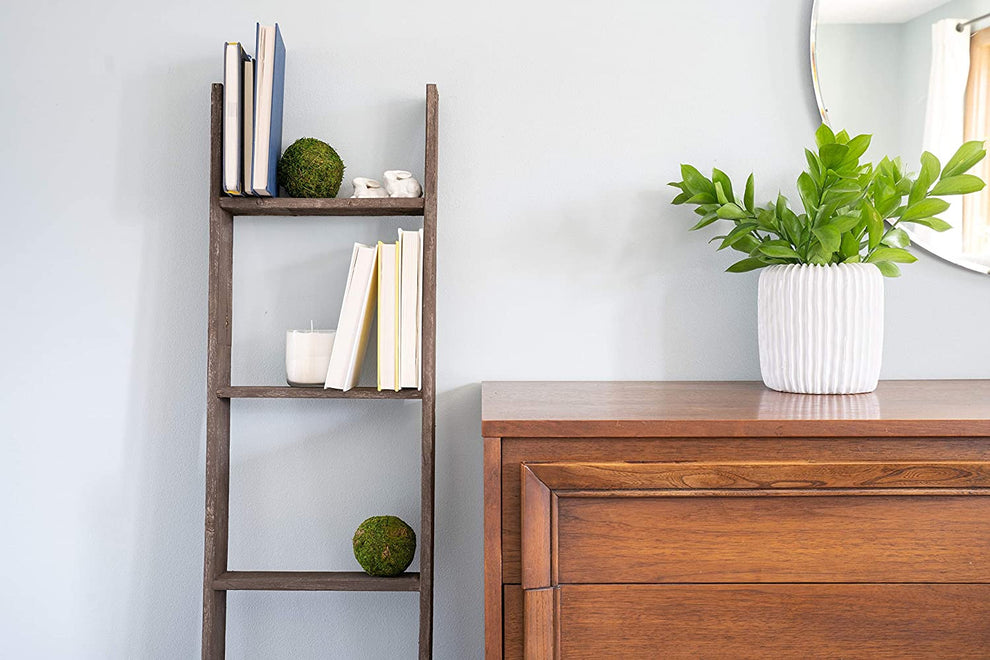 4 Step Rustic Black Wood Ladder Shelf By Homeroots | Wall Decor | Modishstore - 2