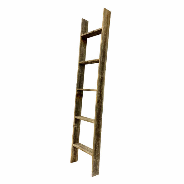 5 Step Rustic Weathered Grey Wood Ladder Shelf By Homeroots | Wall Decor | Modishstore - 1