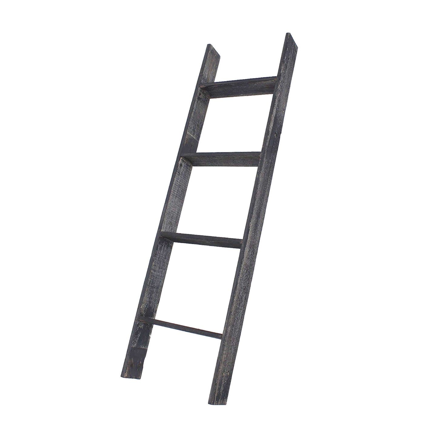 4 Step Blackwash Rustic Wood Ladder Shelf By Homeroots | Wall Decor | Modishstore - 1