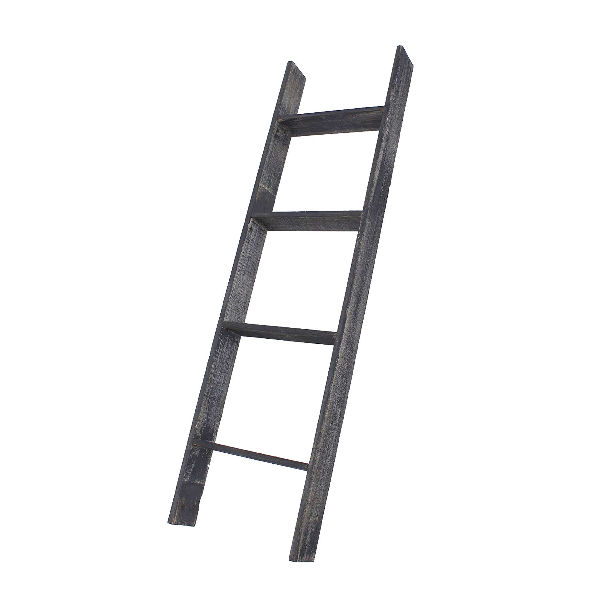 4 Step Blackwash Rustic Wood Ladder Shelf By Homeroots | Wall Decor | Modishstore - 1