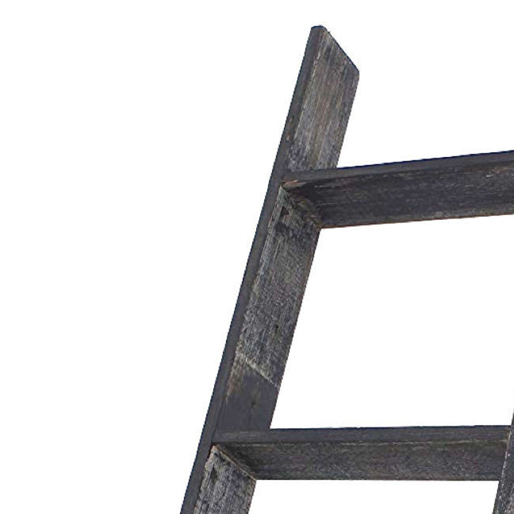 4 Step Blackwash Rustic Wood Ladder Shelf By Homeroots | Wall Decor | Modishstore - 3