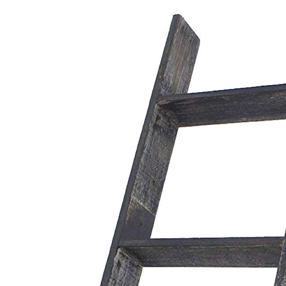 4 Step Blackwash Rustic Wood Ladder Shelf By Homeroots | Wall Decor | Modishstore - 3