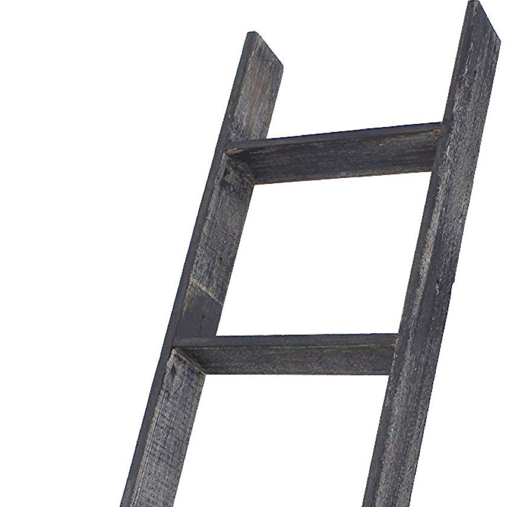 4 Step Blackwash Rustic Wood Ladder Shelf By Homeroots | Wall Decor | Modishstore - 4