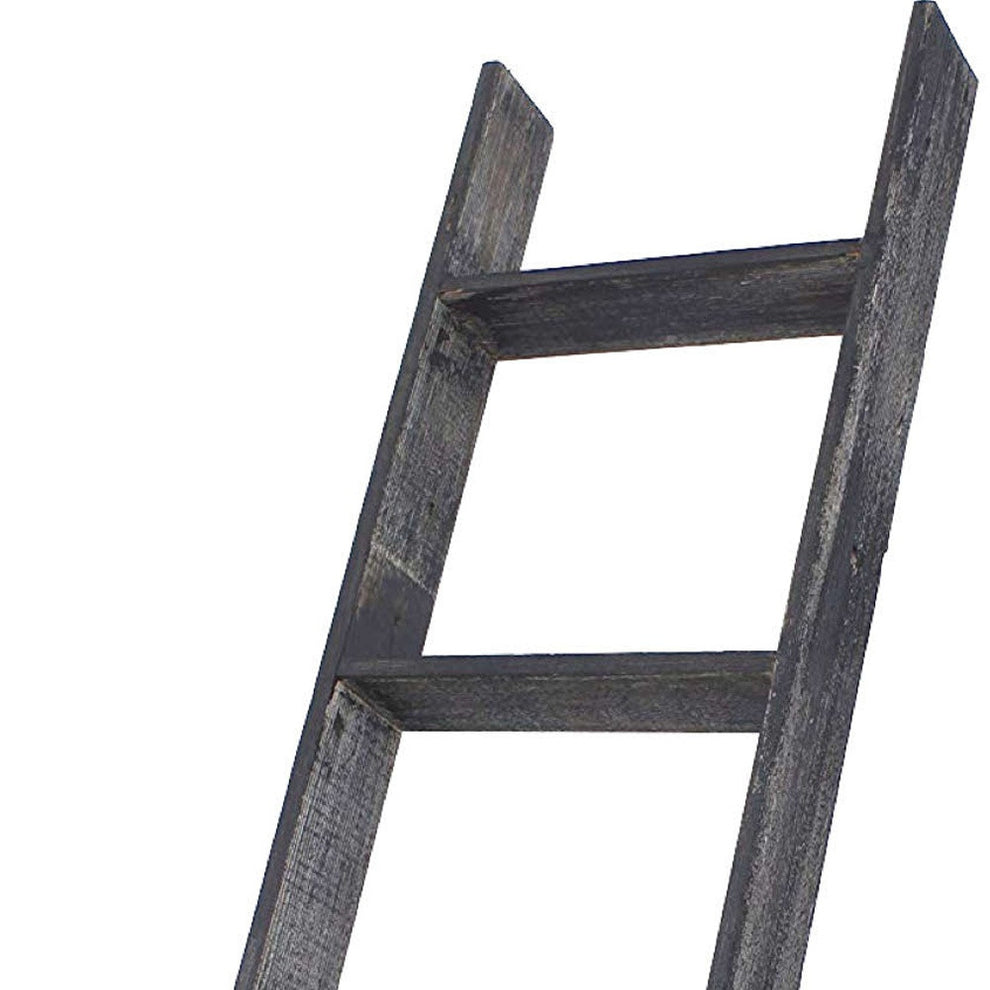 4 Step Blackwash Rustic Wood Ladder Shelf By Homeroots | Wall Decor | Modishstore - 4