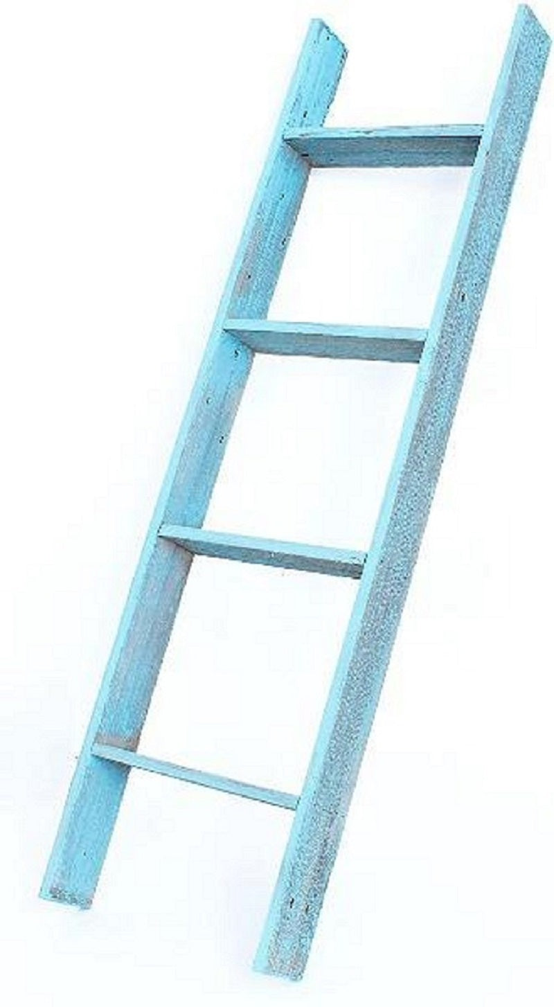5 Step Rustic Turquoise Wood Ladder Shelf By Homeroots | Wall Decor | Modishstore - 1