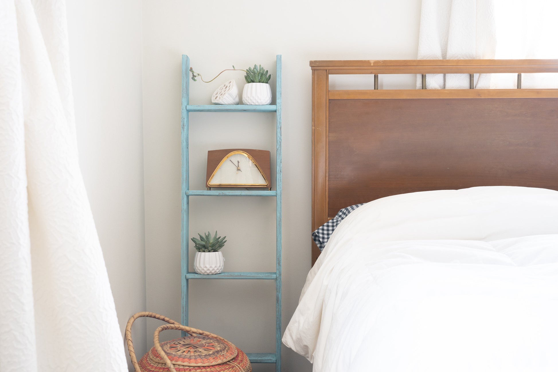 5 Step Rustic Turquoise Wood Ladder Shelf By Homeroots | Wall Decor | Modishstore - 6