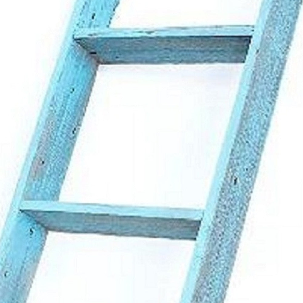 5 Step Rustic Turquoise Wood Ladder Shelf By Homeroots | Wall Decor | Modishstore - 2