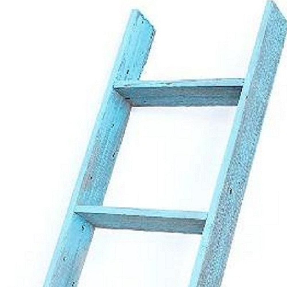 5 Step Rustic Turquoise Wood Ladder Shelf By Homeroots | Wall Decor | Modishstore - 3