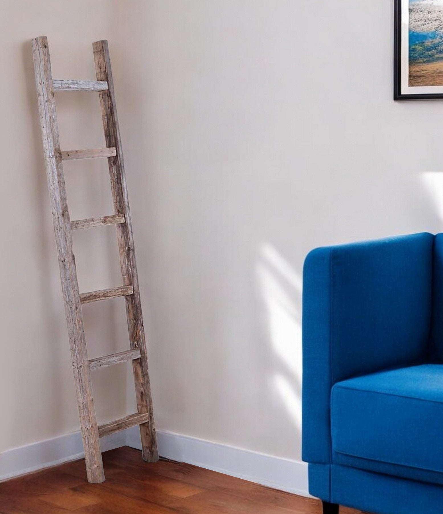 Gray Rustic Seven Step Wood Ladder Shelf By Homeroots | Wall Decor | Modishstore - 1