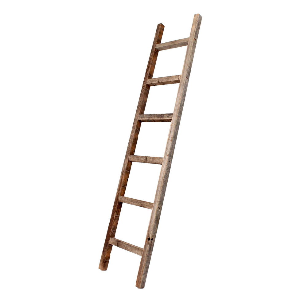 Six Step Rustic Weathered Grey Wood Ladder Shelf By Homeroots | Wall Decor | Modishstore - 2