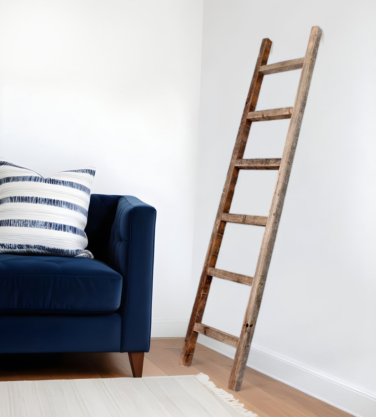 Six Step Rustic Weathered Grey Wood Ladder Shelf By Homeroots | Wall Decor | Modishstore - 1