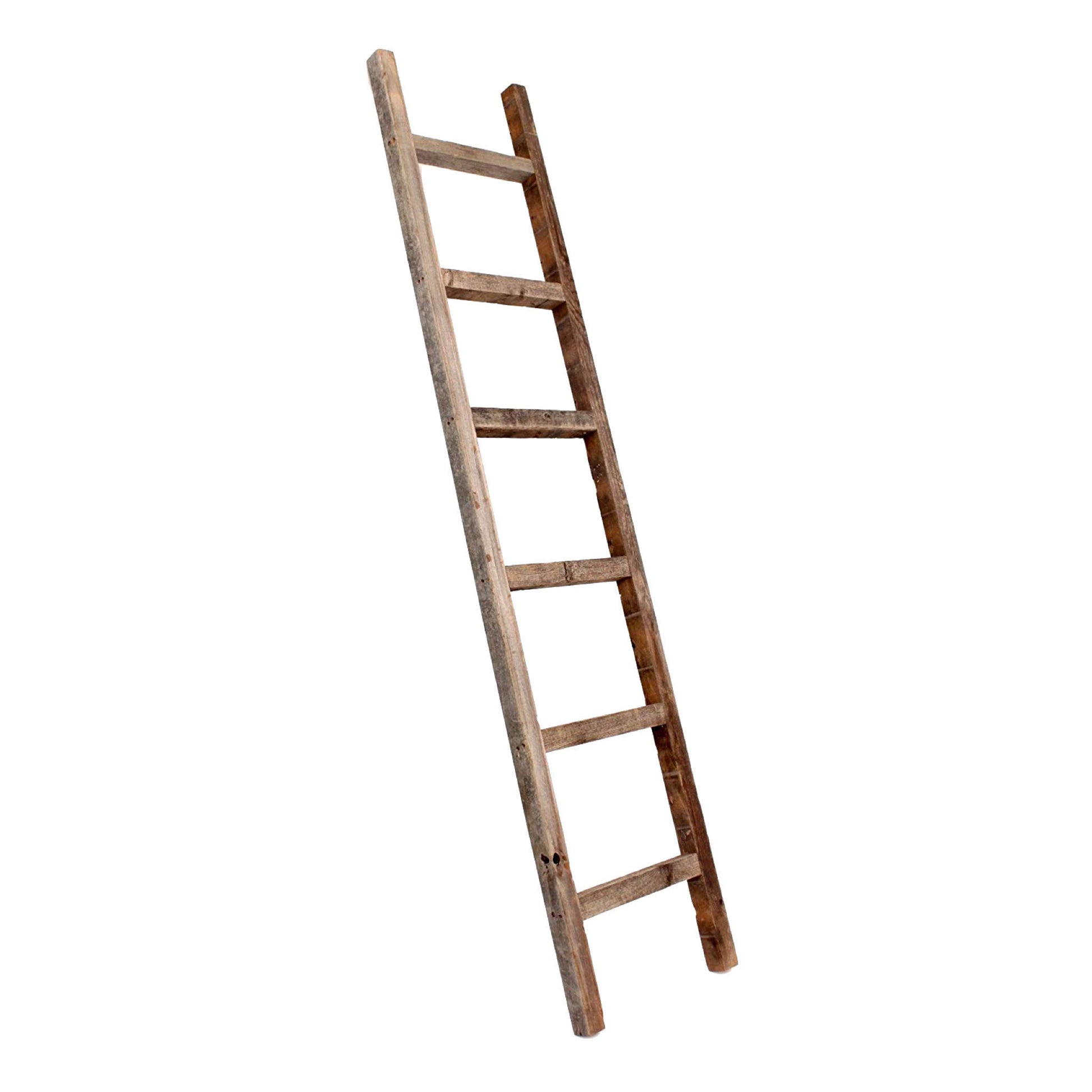 Six Step Rustic Weathered Grey Wood Ladder Shelf By Homeroots | Wall Decor | Modishstore - 4