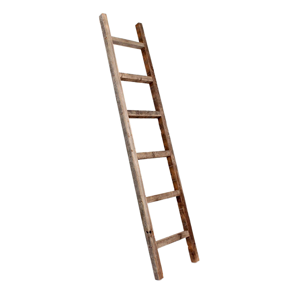 Six Step Rustic Weathered Grey Wood Ladder Shelf By Homeroots | Wall Decor | Modishstore - 4