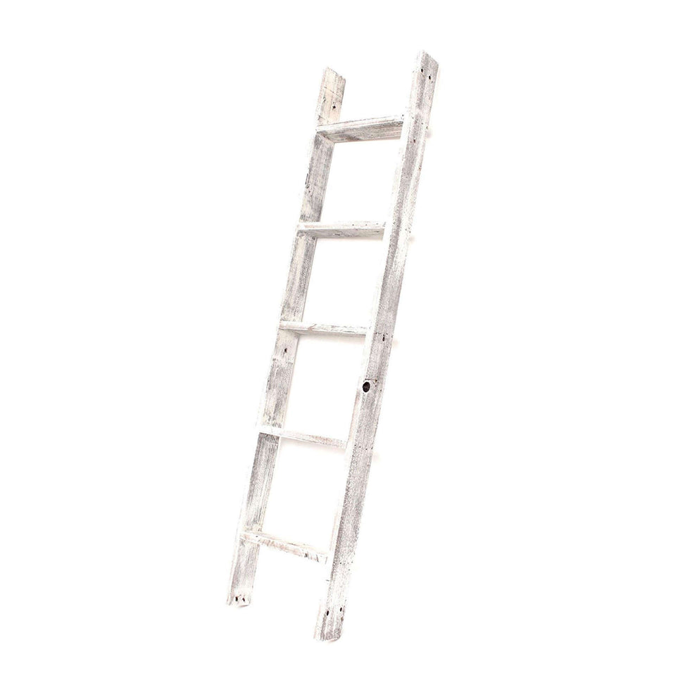 White Rustic Four Step Wood Ladder Shelf By Homeroots | Wall Decor | Modishstore - 2