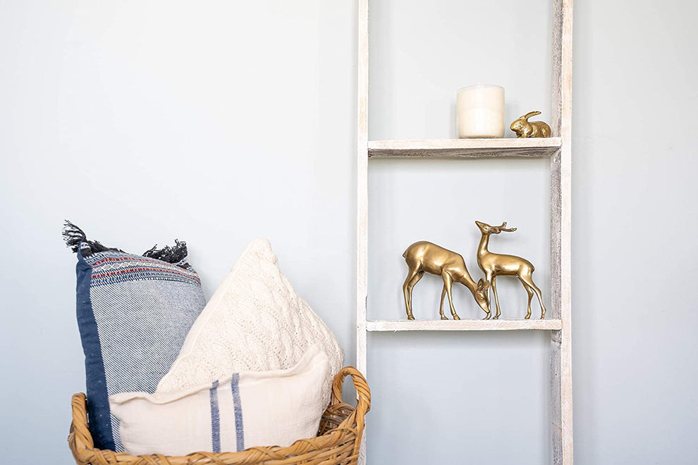 White Rustic Four Step Wood Ladder Shelf By Homeroots | Wall Decor | Modishstore - 5