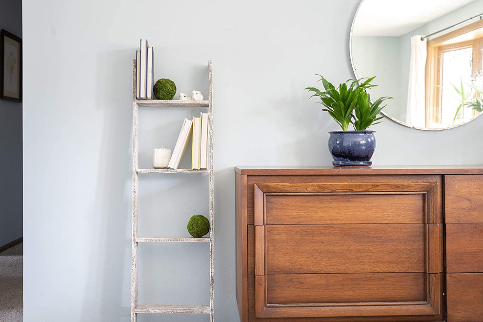 White Rustic Four Step Wood Ladder Shelf By Homeroots | Wall Decor | Modishstore - 8