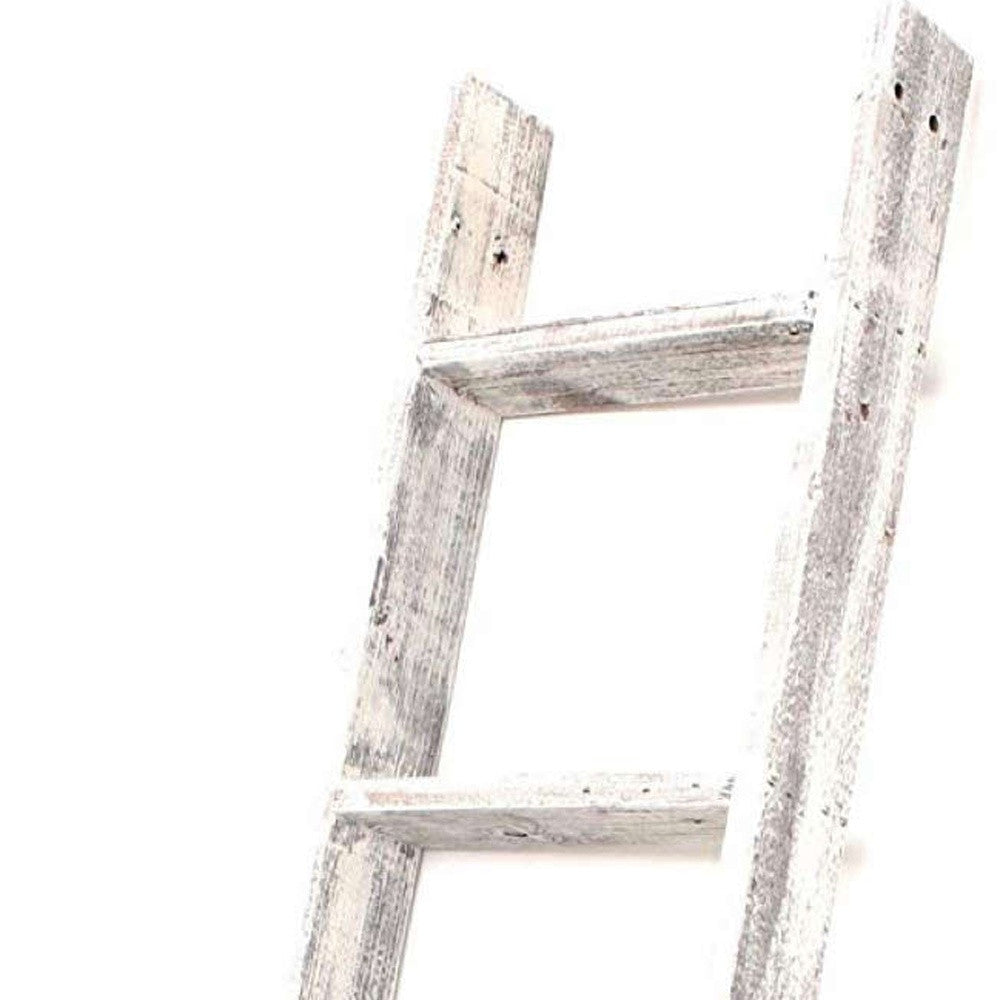 White Rustic Four Step Wood Ladder Shelf By Homeroots | Wall Decor | Modishstore - 3