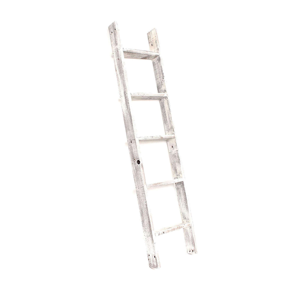 White Rustic Four Step Wood Ladder Shelf By Homeroots | Wall Decor | Modishstore - 4