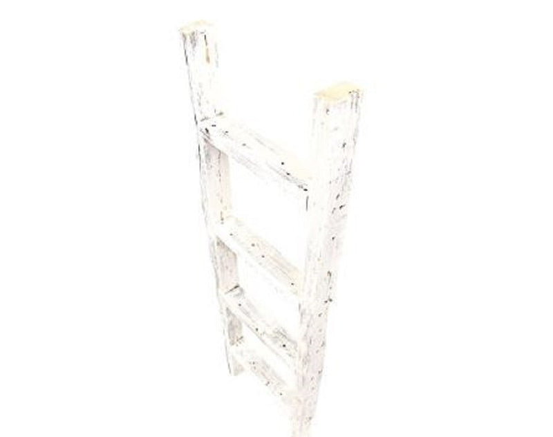 4 Step Rustic White Wood Ladder Shelf By Homeroots | Wall Decor | Modishstore - 1