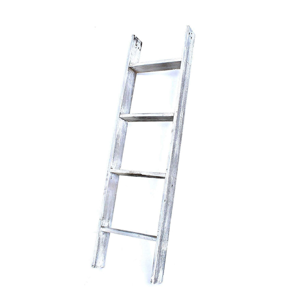Whitewash Rustic Four Step Wood Ladder Shelf By Homeroots | Wall Decor | Modishstore - 2
