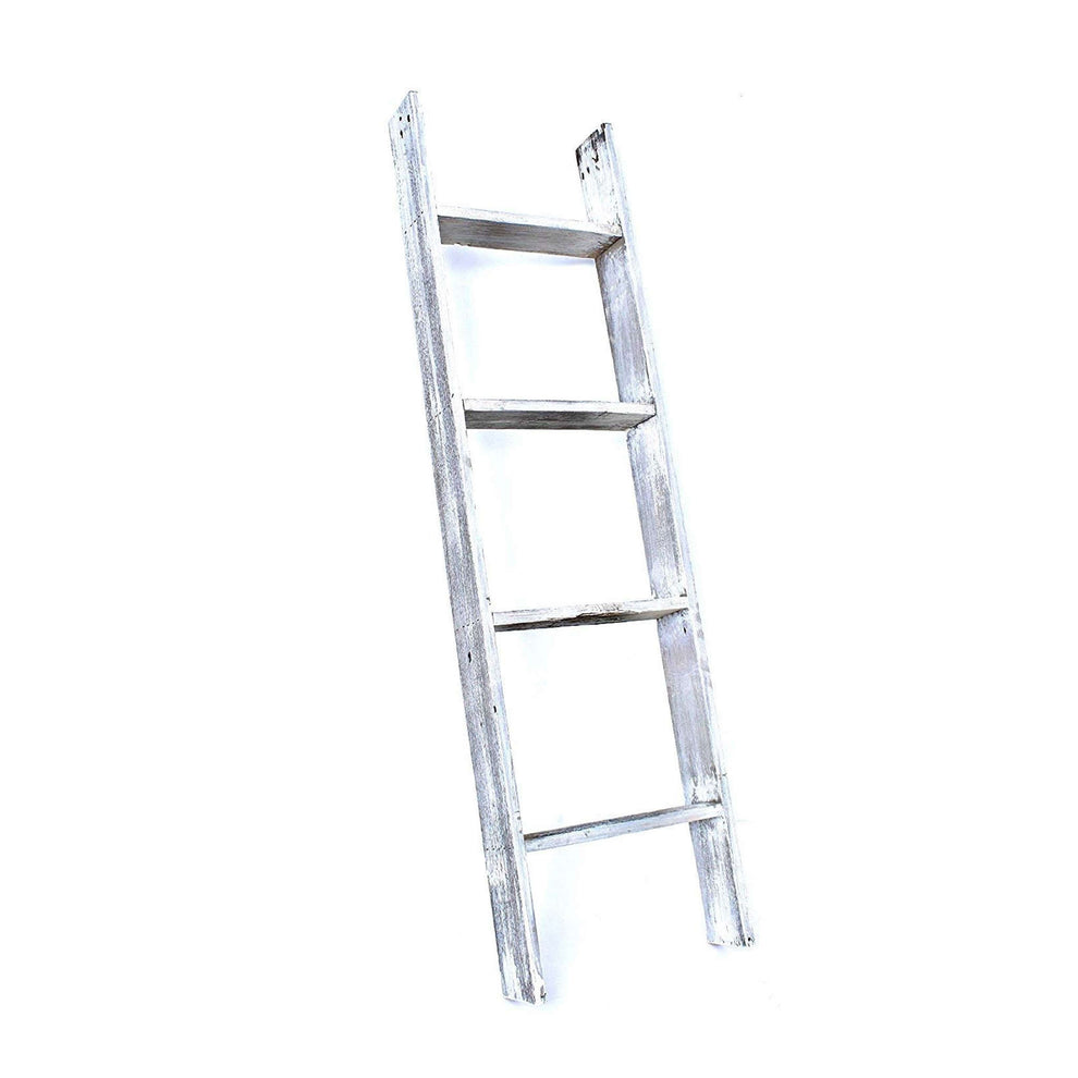 Whitewash Rustic Four Step Wood Ladder Shelf By Homeroots | Wall Decor | Modishstore - 4