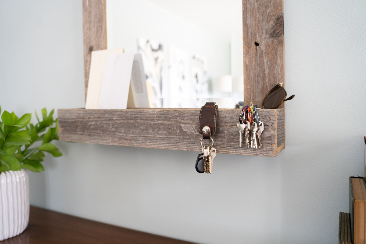 Rustic Weathered Gray Reclaimed Wood Plank Mirror With Shelf By Homeroots | Wall Decor | Modishstore - 5
