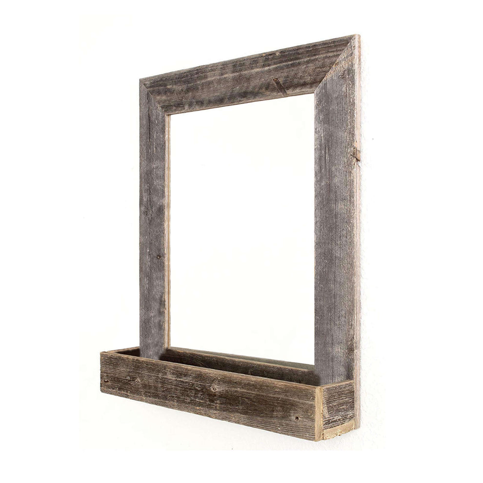 Rustic Weathered Gray Reclaimed Wood Plank Mirror With Shelf By Homeroots | Wall Decor | Modishstore - 4
