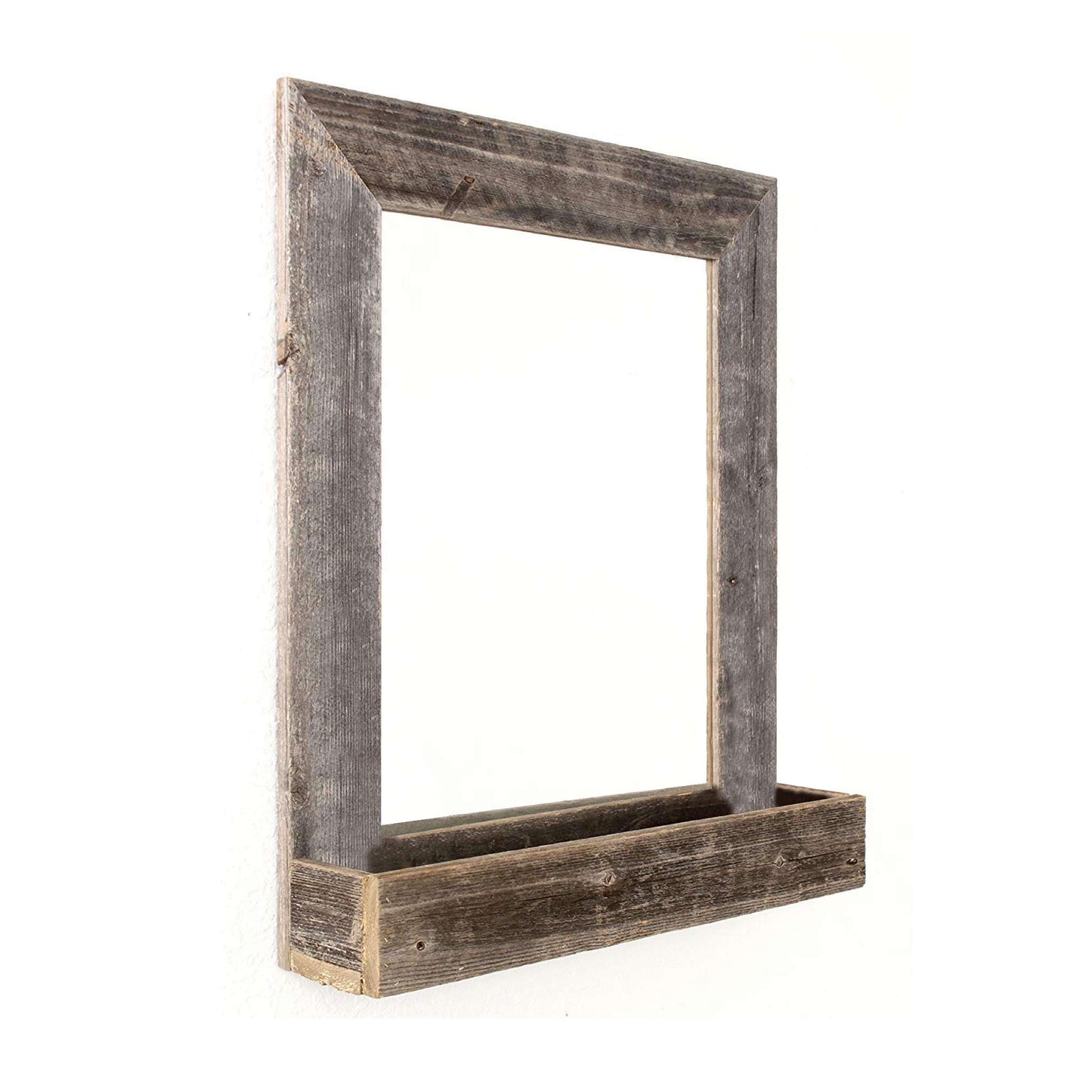 Rustic Weathered Gray Reclaimed Wood Plank Mirror With Shelf By Homeroots | Wall Decor | Modishstore - 2