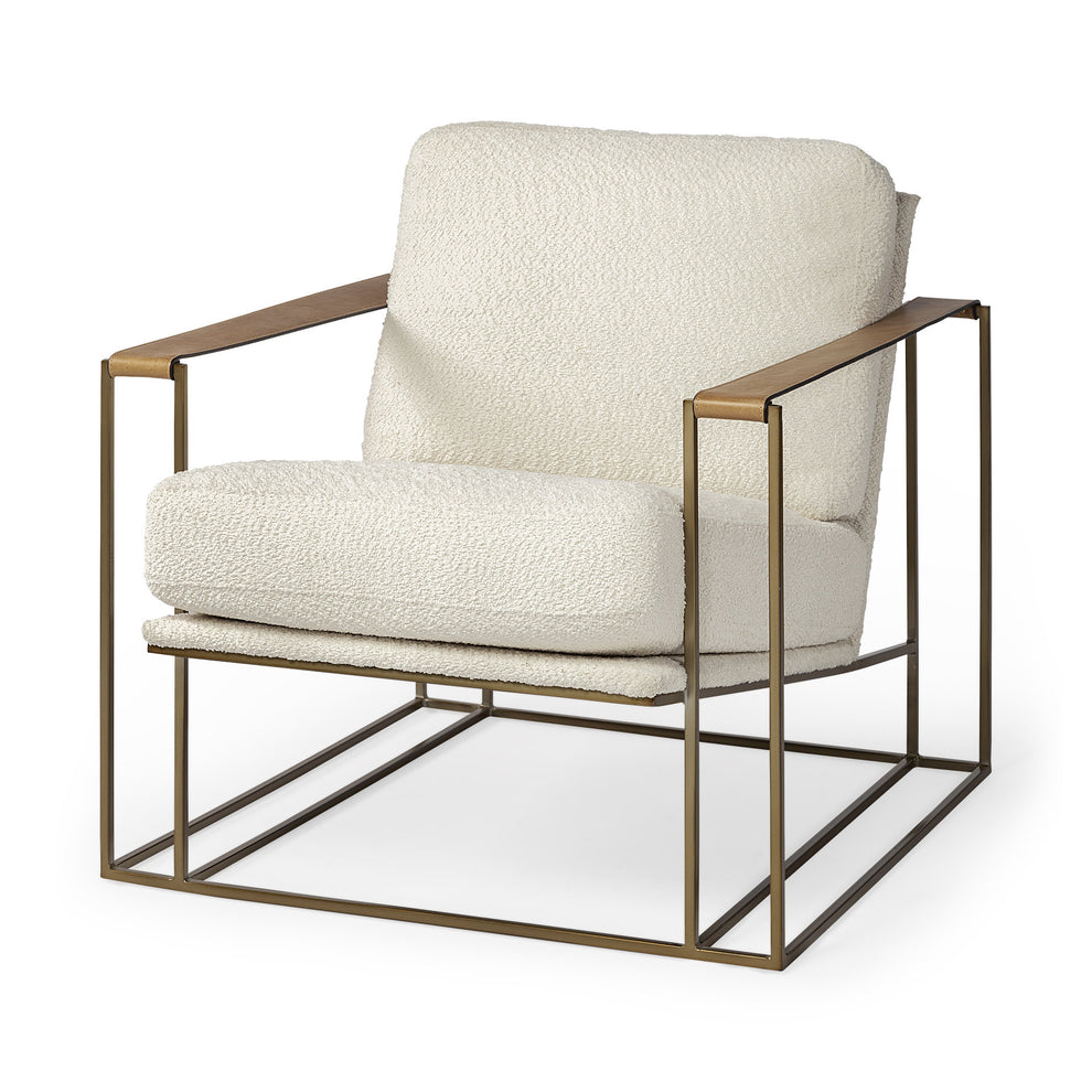Cream and Gold Linen Lounge Chair By Homeroots | Accent Chairs | Modishstore - 2