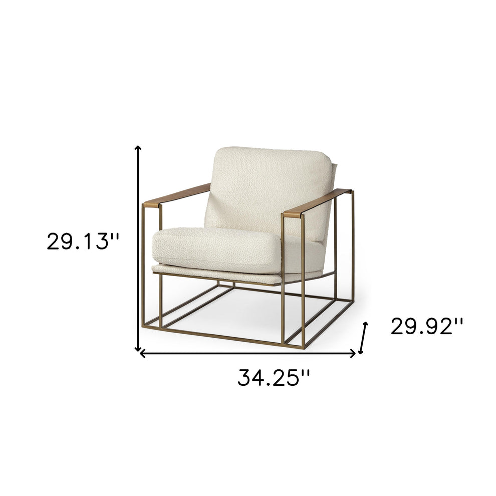 Cream and Gold Linen Lounge Chair By Homeroots | Accent Chairs | Modishstore - 7