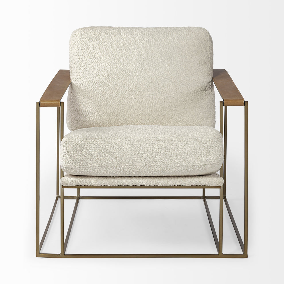 Cream and Gold Linen Lounge Chair By Homeroots | Accent Chairs | Modishstore - 3