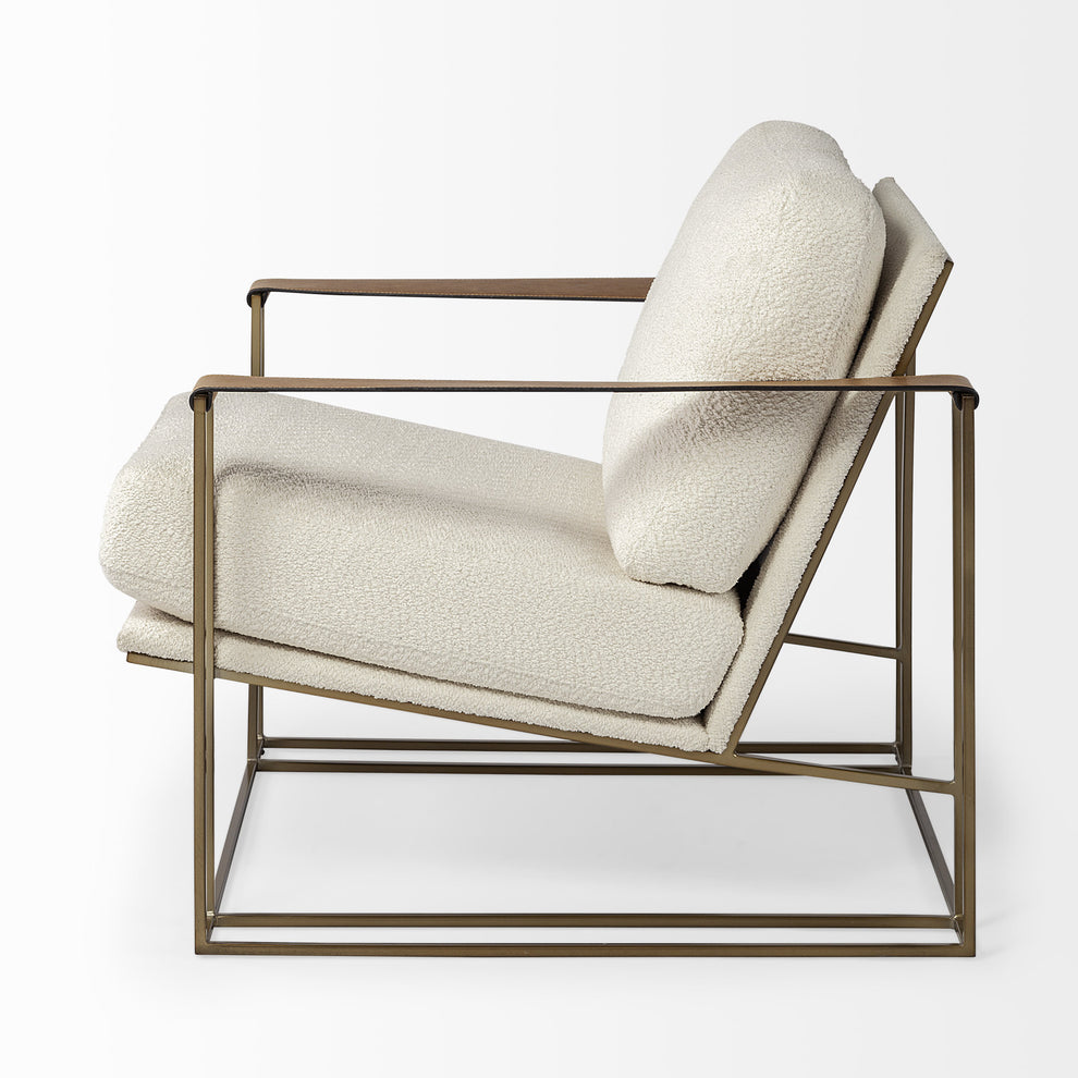 Cream and Gold Linen Lounge Chair By Homeroots | Accent Chairs | Modishstore - 4
