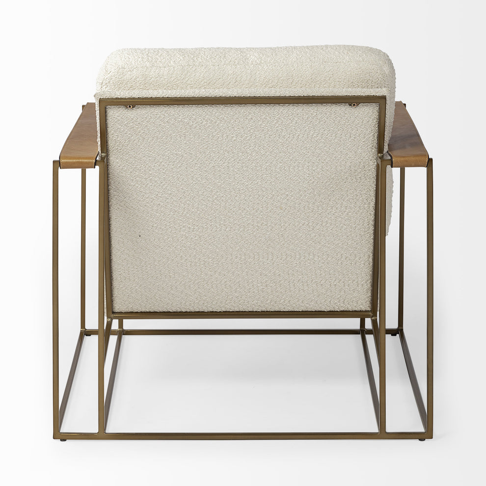 Cream and Gold Linen Lounge Chair By Homeroots | Accent Chairs | Modishstore - 5