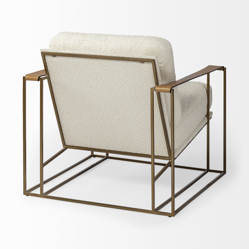 Cream and Gold Linen Lounge Chair By Homeroots | Accent Chairs | Modishstore - 6
