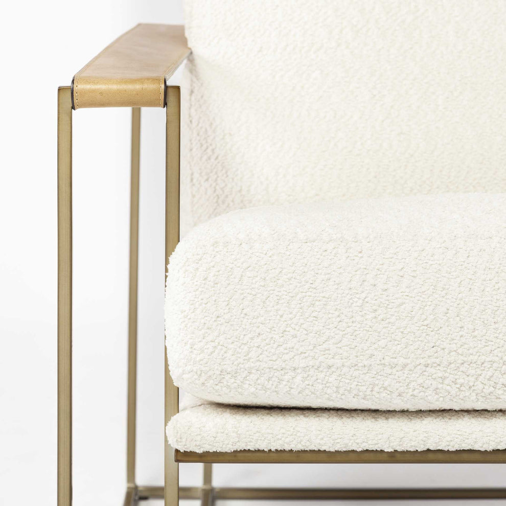Cream and Gold Linen Lounge Chair By Homeroots | Accent Chairs | Modishstore - 8