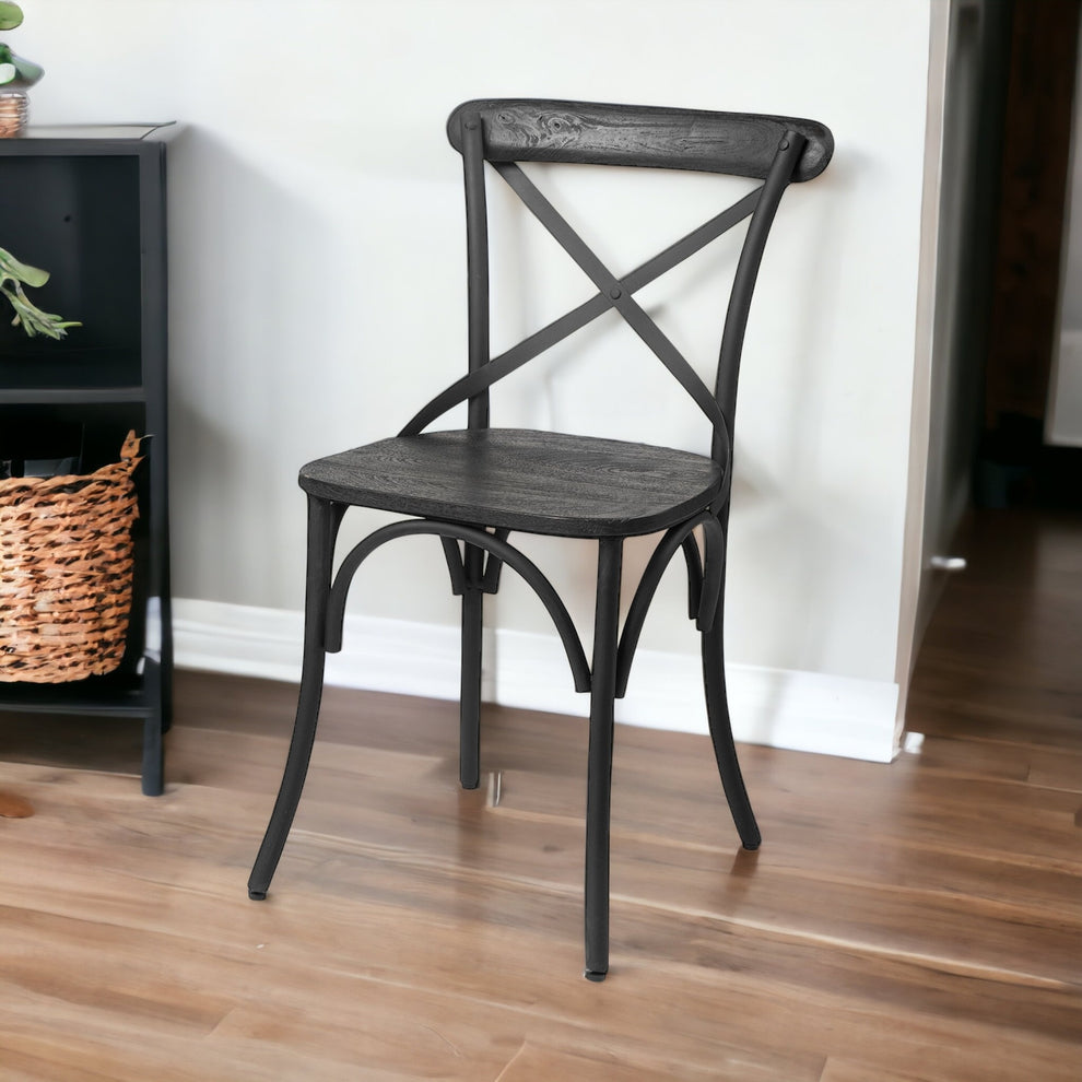 Set Of Two Black Wood Cross Back Side Chairs By Homeroots | Dining Chairs | Modishstore - 2