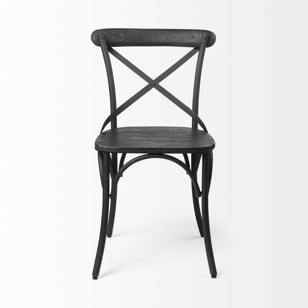 Set Of Two Black Wood Cross Back Side Chairs By Homeroots | Dining Chairs | Modishstore - 3