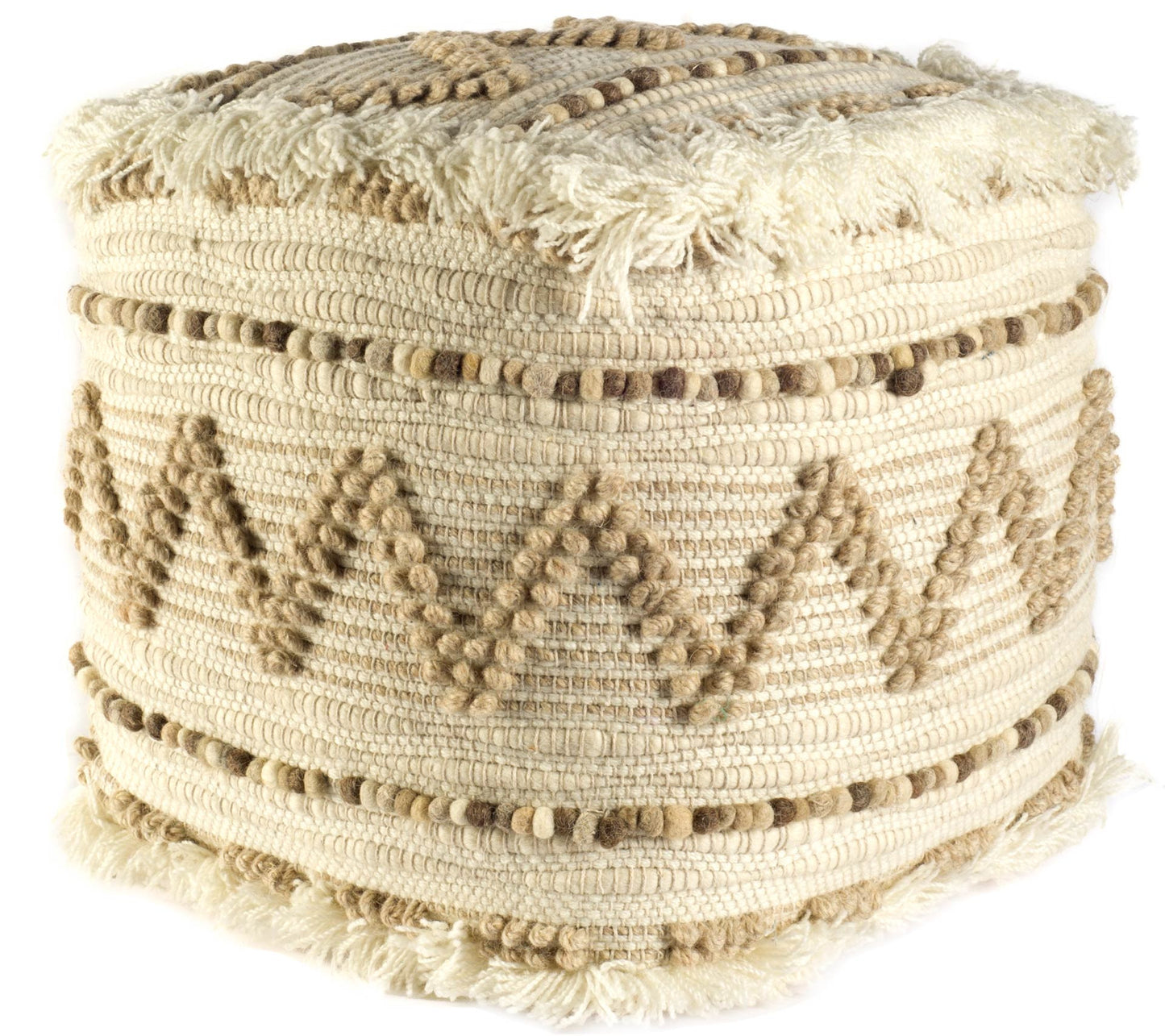 Beige Cotton Blend Ottoman By Homeroots | Ottomans | Modishstore - 1