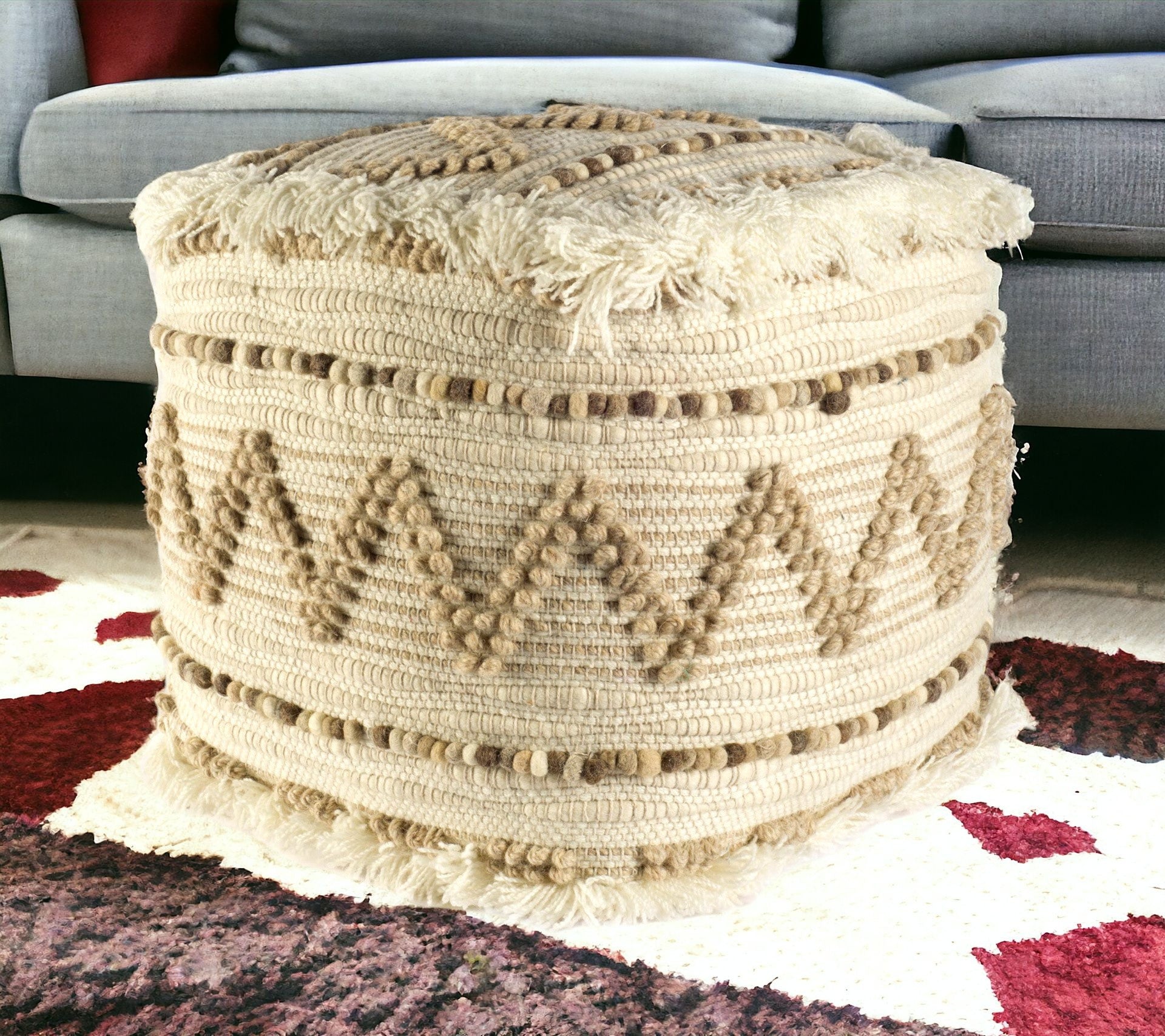 Beige Cotton Blend Ottoman By Homeroots | Ottomans | Modishstore - 2