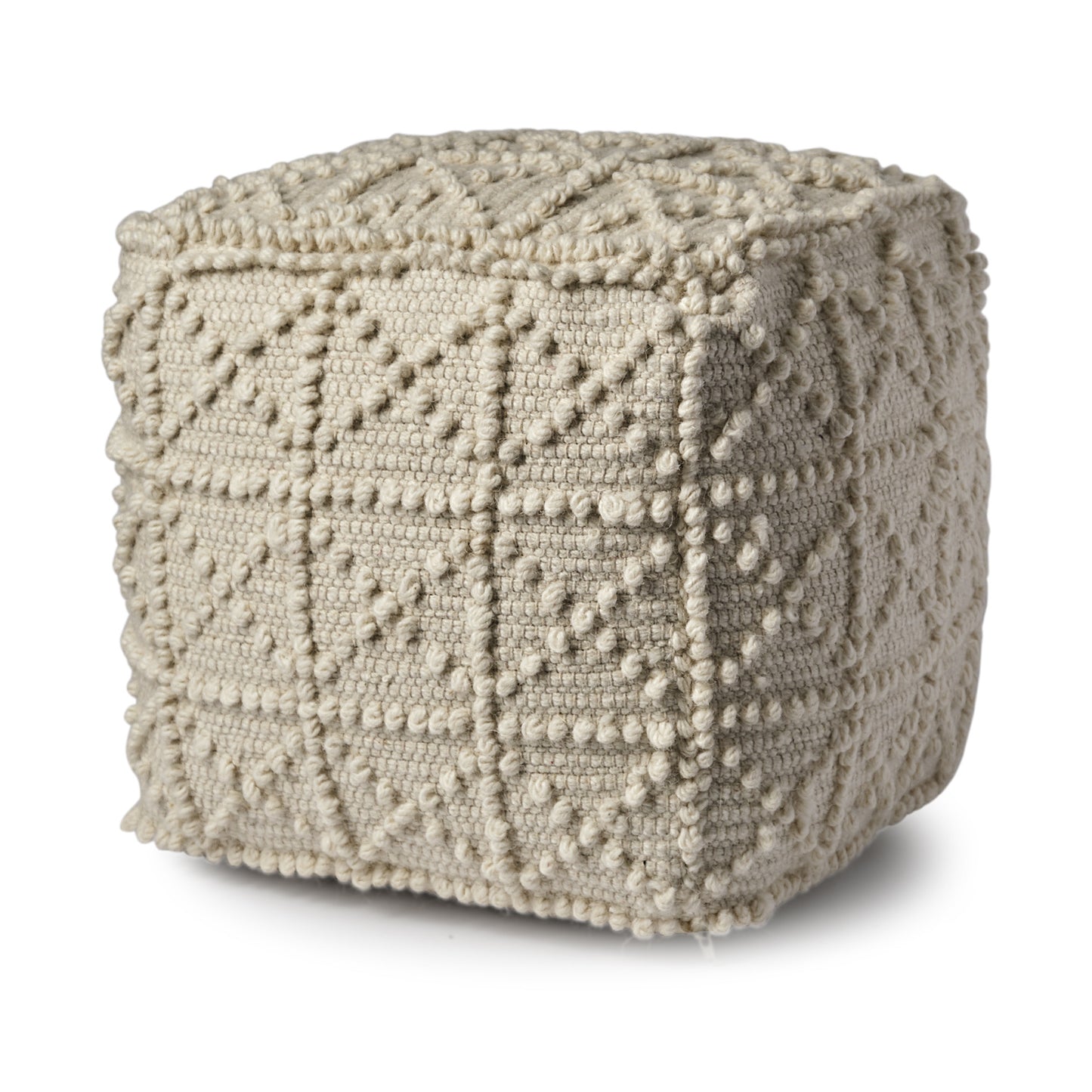 Ivory Wool Geometric Cube Ottoman By Homeroots | Ottomans | Modishstore - 1
