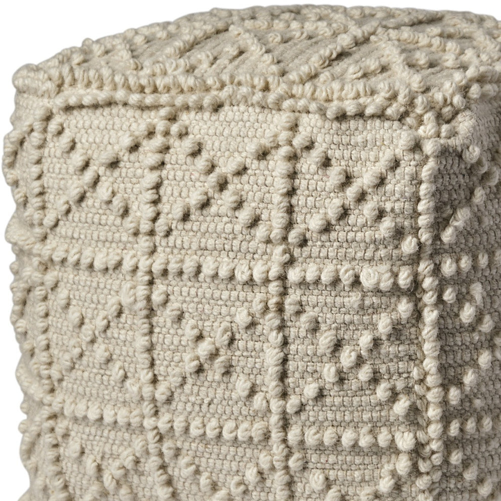 Ivory Wool Geometric Cube Ottoman By Homeroots | Ottomans | Modishstore - 4
