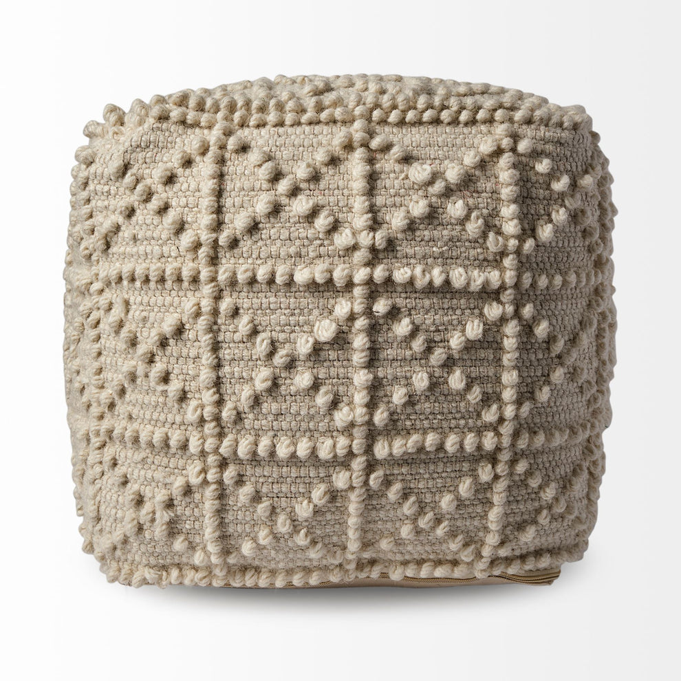 Ivory Wool Geometric Cube Ottoman By Homeroots | Ottomans | Modishstore - 3