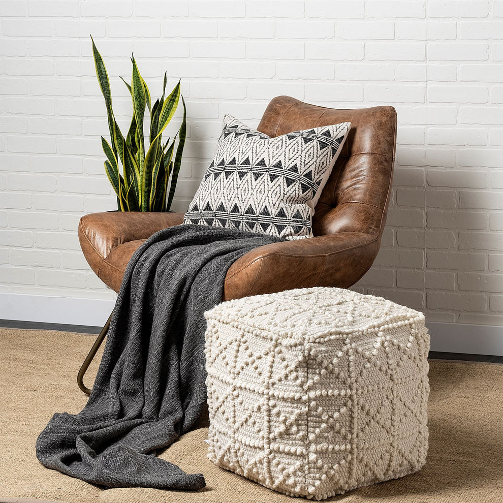 Ivory Wool Geometric Cube Ottoman By Homeroots | Ottomans | Modishstore - 8