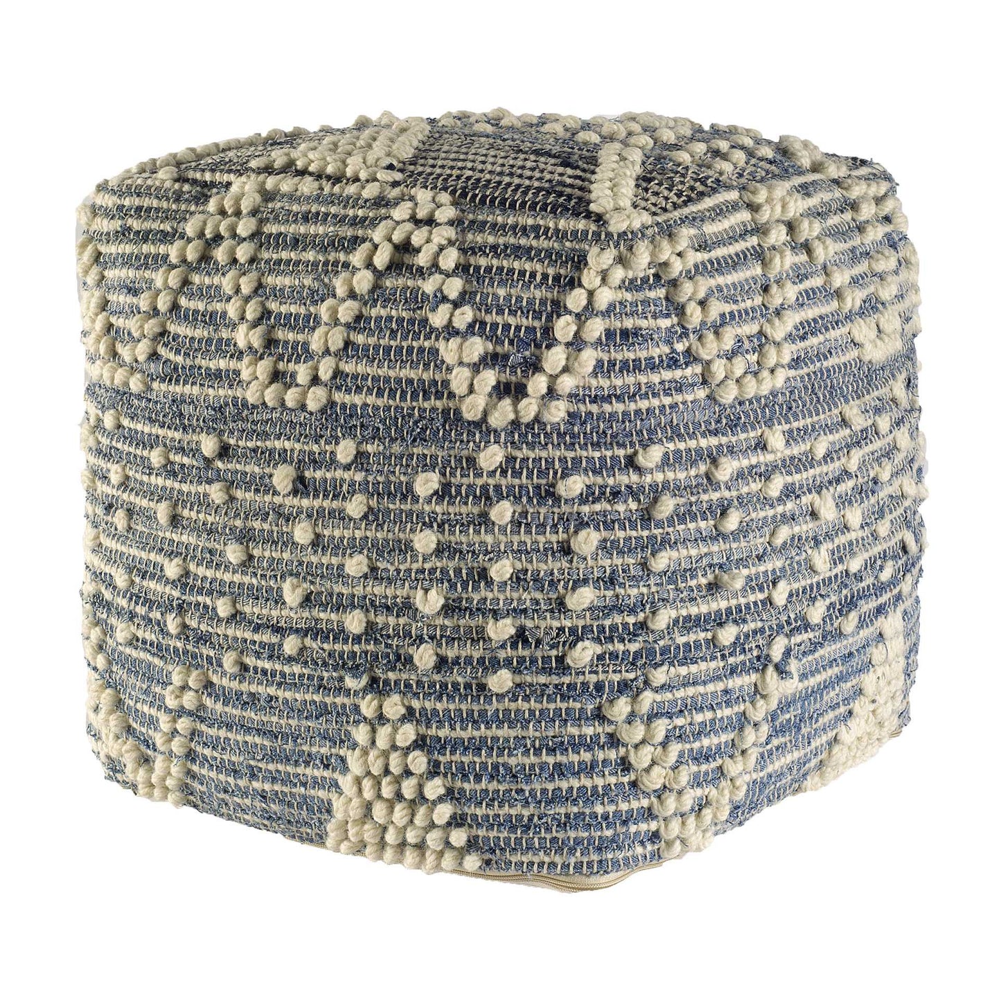 Blue Geometric Pouf Ottoman By Homeroots | Ottomans | Modishstore - 1