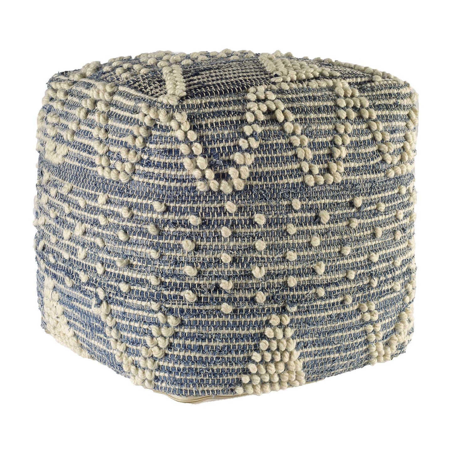 Blue Geometric Pouf Ottoman By Homeroots | Ottomans | Modishstore - 3