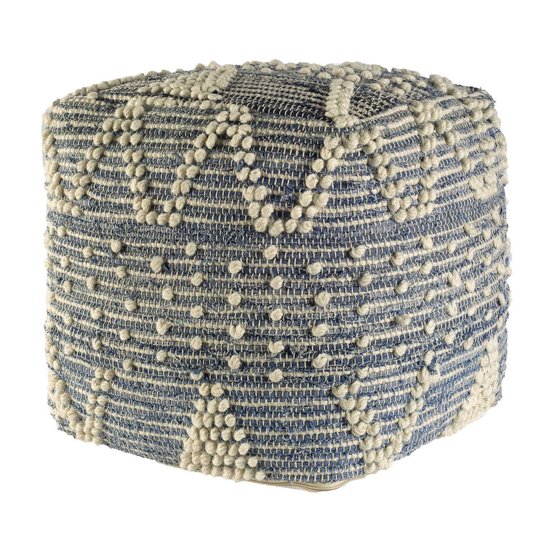 Blue Geometric Pouf Ottoman By Homeroots | Ottomans | Modishstore - 1