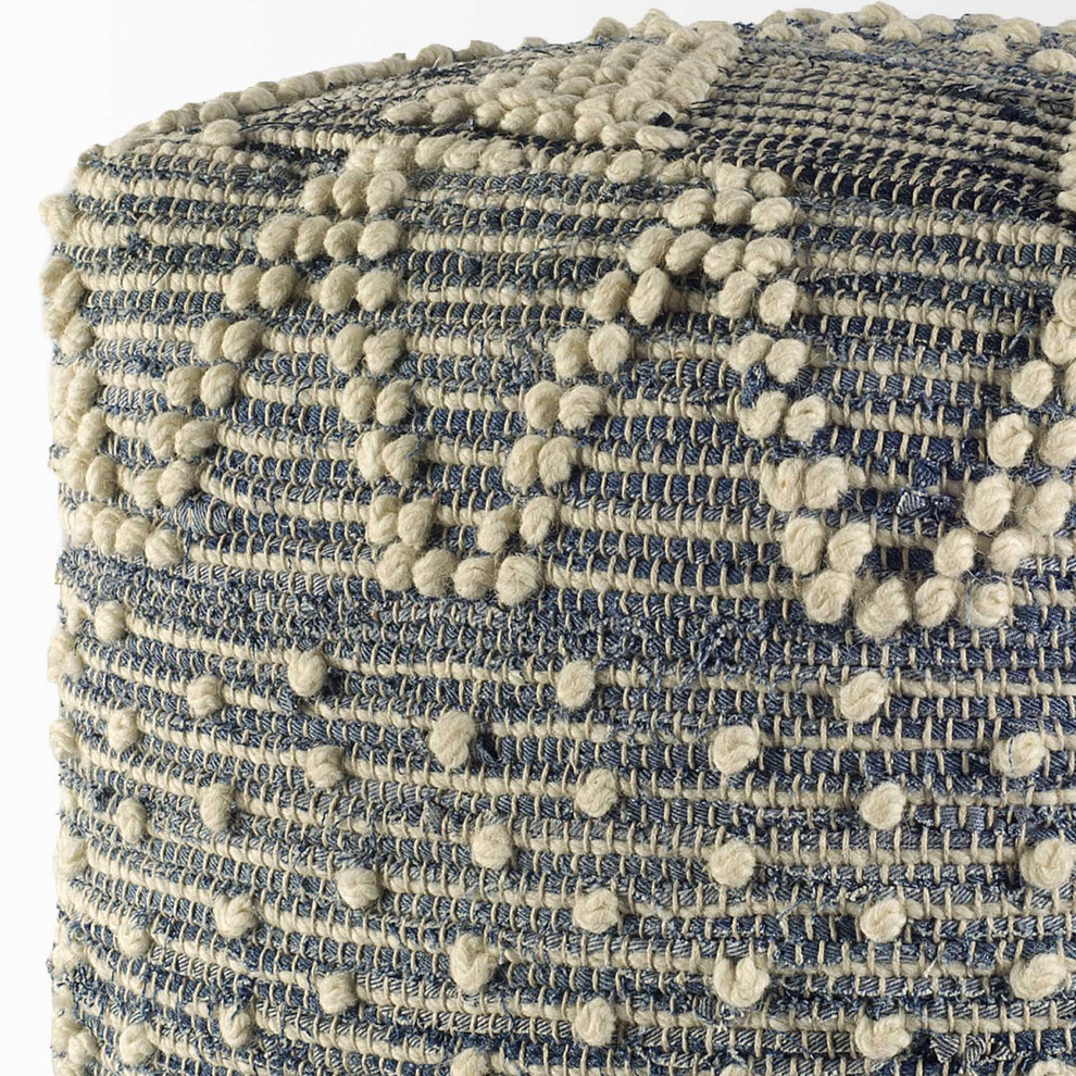Blue Geometric Pouf Ottoman By Homeroots | Ottomans | Modishstore - 4