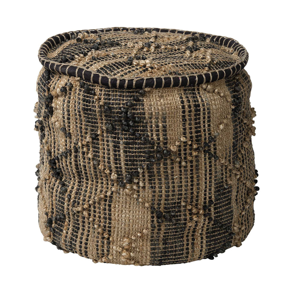Natural And Black Geometric Cylindrical Jute Ottoman By Homeroots | Ottomans | Modishstore - 2